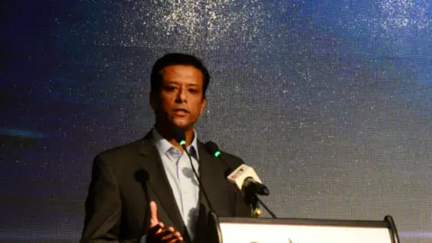 Getty Images Sajeeb Wazed Joy addressing in a seminar on' 21 August: Current and future politics of Bangladesh' organized by Shuchinta Foundation at Radisson Blu Hotel in Dhaka in 2018