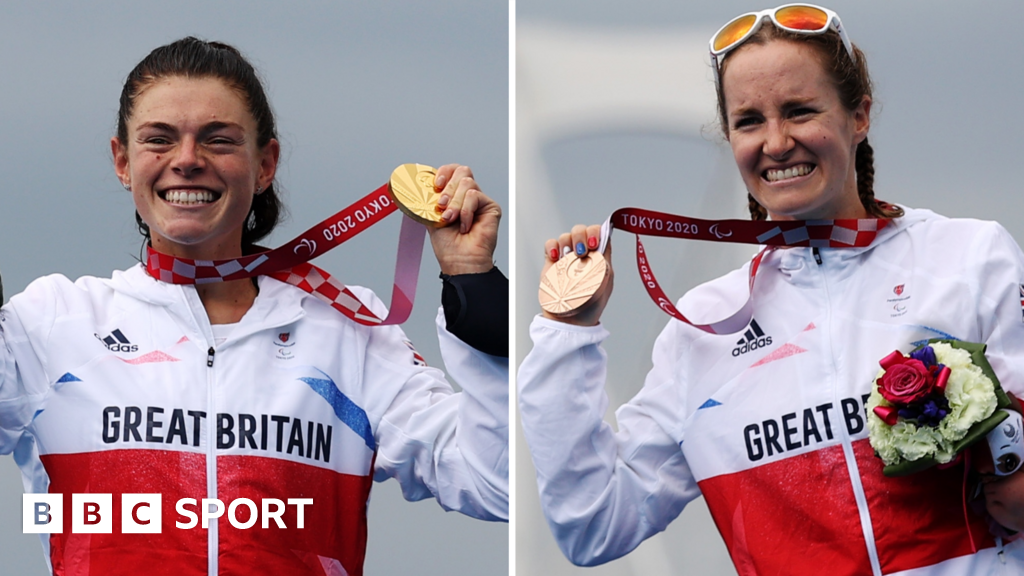 (Left to right) Grace Norman, Lauren Steadman and Claire Cashmore on the podium with their medals, while wearing masks, at the Tokyo 2020 Paralympics