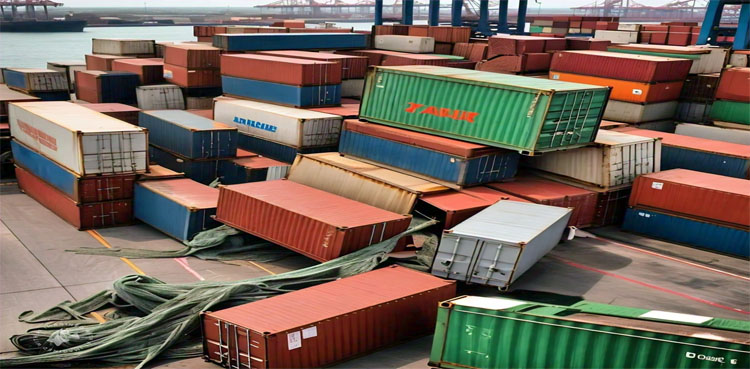 Strong winds topple containers at China port