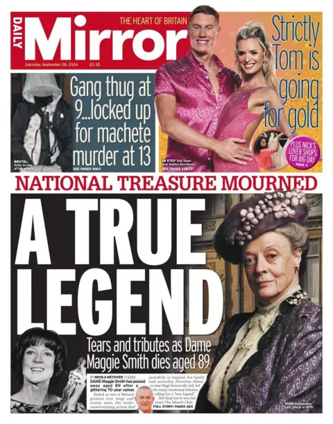 The Mirror front page for 28 September 