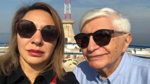 Supplied Mona with her father, Amine, along the seafront in Beirut, Lebanon