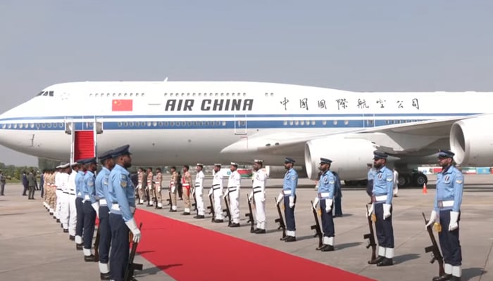 Security personnel are in position to welcome Chinese Premier Li Qiang in Rawalpindi, on October 14, 2024. — Screengrab/GeoNews