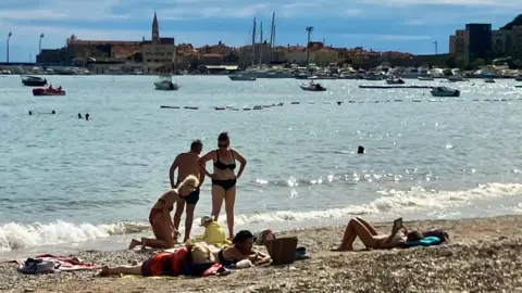 BBC Beach in Budva with view of Old Town and Citadel