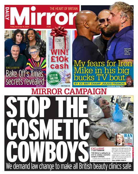 The headline in the Mirror reads: "Stop the cosmetic cowboys". 