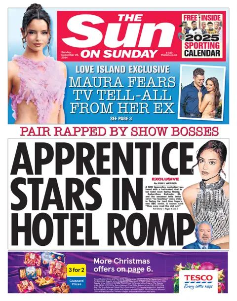 Sun on Sunday headlines reads: Apprentice star in hotel romp"