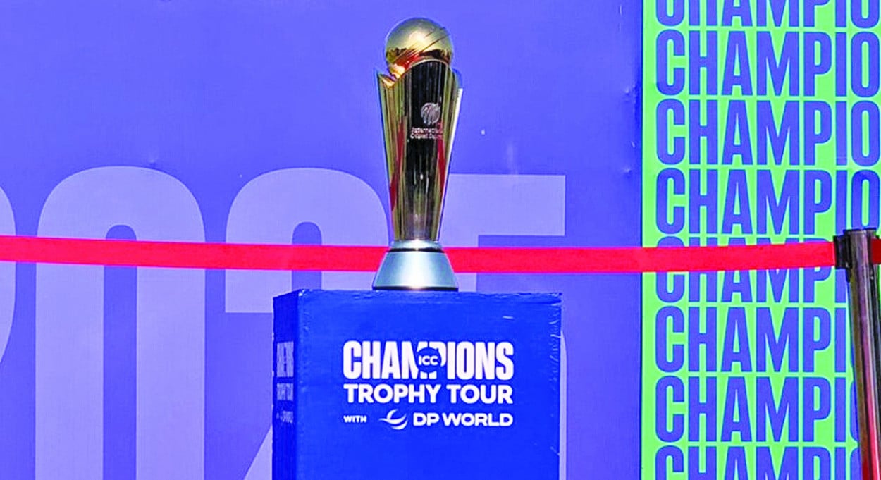 icc champions trophy is being displayed at the national bank stadium photo shahzaib bhutto twitter