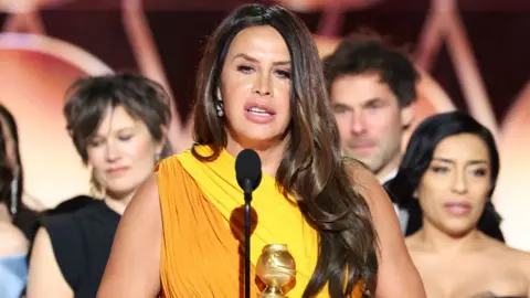 Getty Images Karla Sofía Gascón wins Best Motion Picture Musical or Comedy for "Emilia Perez" during the 82nd Annual Golden Globes held at The Beverly Hilton on January 05, 2025 in Beverly Hills, California