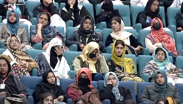 Students attending the International Conference on Girls Education in Muslim Communities: Challenges and Opportunities in Islamabad, on January 11, 2025. — Screengrab/GeoNews