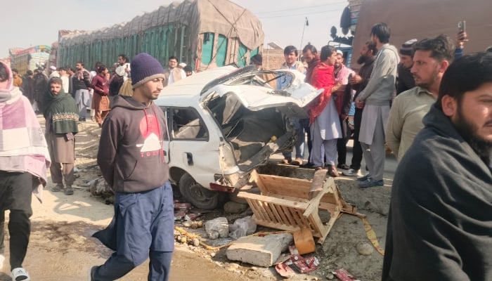 A vehicle involved in the Karak road accident can be seen damaged on January 11, 2025. — Reporter