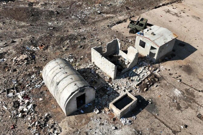 this aerial view shows an abandoned syrian assad regime army position in tal ash shahm near the border with the israeli occupied golan heights on january 3 2025 photo afp