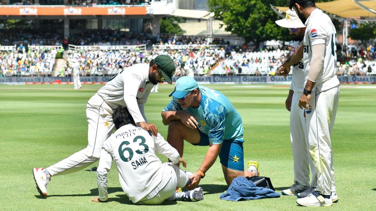 SA vs Pak 2024 - Pakistan opener Saim Ayub injures ankle, stretchered off in New Year's Test