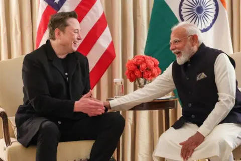 Reuters Elon Musk meets Indian Prime Minister Narendra Modi, in Washington, D.C., U.S., February 13, 2025, in this picture obtained from social media.@narendramodi via X/via REUTERS 