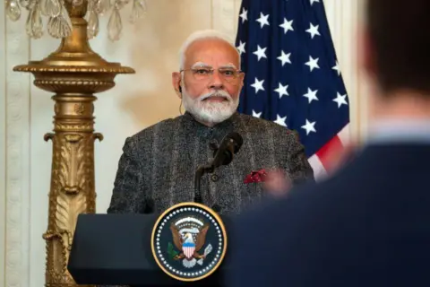 Reuters Indian Prime Minister Narendra Modi attends a press conference with US President Donald Trump (not pictured) at the White House, Washington, DC, USA, 13 February 2025.