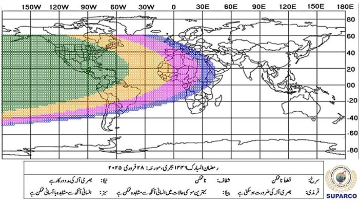 Graph shows scientific assessments and astronomical calculations about possibilities of Ramadan moon sighting on February 28, 2025. — Suparco