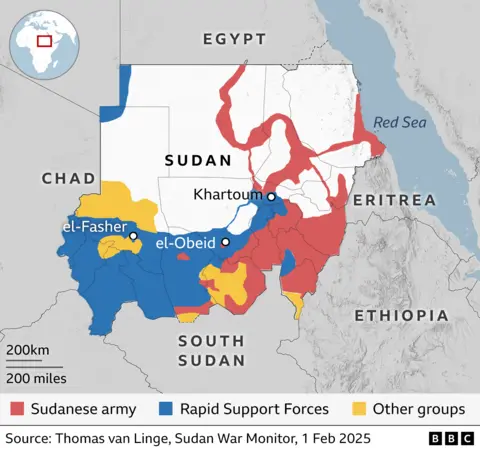 A map showing who controls which parts of Sudan