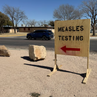 a sign reading measles testing is seen as an outbreak in gaines county texas has raised concerns over its spread to other parts of the state in seminole texas u s february 25 2025