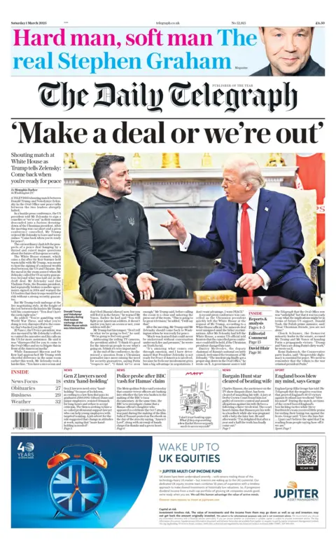 The headline on the front page of the Daily Telegraph reads: "Make a deal or we're out"