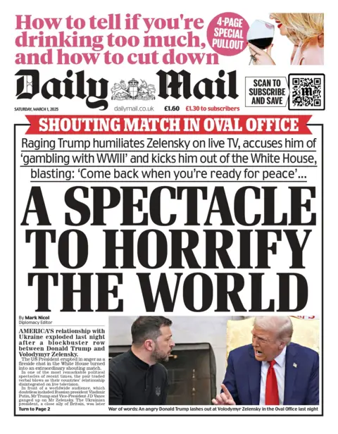 The headline on the front page of the Daily Mail reads: "A spectacle to horrify the world"