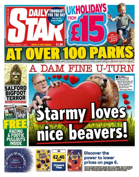 The headline on the front page of the Daily Star reads: "Starmy loves nice beavers!"