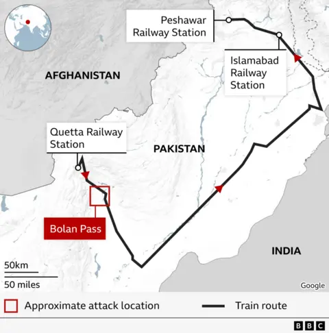 A map showing the route the train took