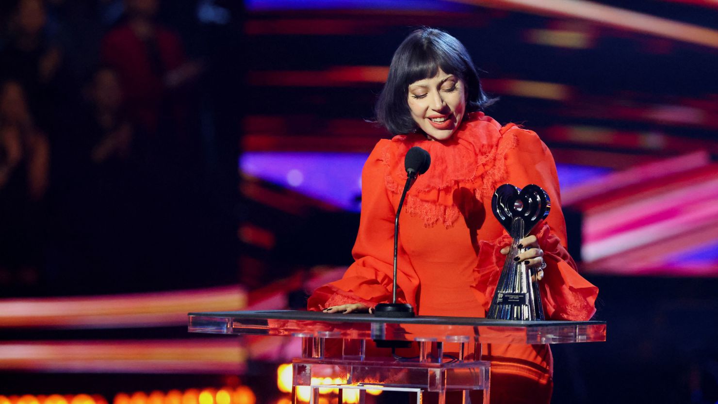 Lady Gaga receiving the Innovator Award during the iHeartRadio Music Awards in Los Angeles on Monday.