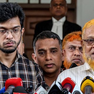 barkat ullah r father of abrar fahad a student of bangladesh university of engineering and technology buet who was killed in 2019 by members of bangladesh chhatra league the student wing of the awami league speaks to the media after the high court s verdict in dhaka on march 16 2025 photo afp