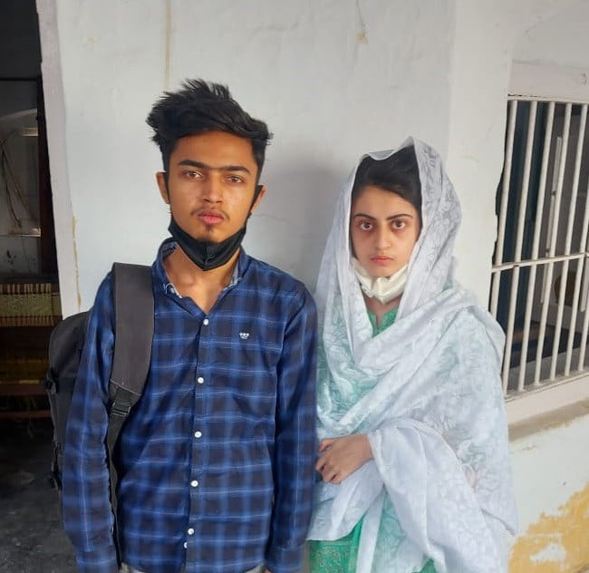 dua zehra and zaheer after being taken into custody by lahore police photo express