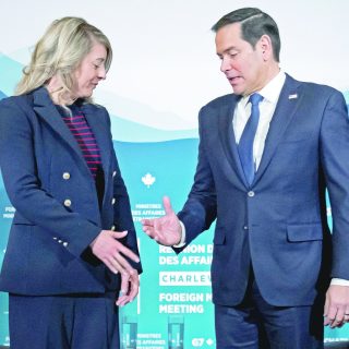 canadian foreign minister melanie joly and us secretary of state marco rubio hold a meeting on the sidelines of the g7 foreign ministers meeting in la malbaie quebec photo afp