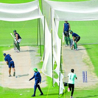 south africa s players attend a practice session on the eve of the crucial icc champions trophy match against england at national stadium in karachi on friday photo afp