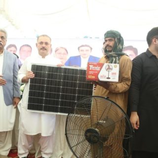 sindh s senior minister sharjeel inam memon and provincial minister for energy syed nasir hussain shah distributed solar energy setup among rural families