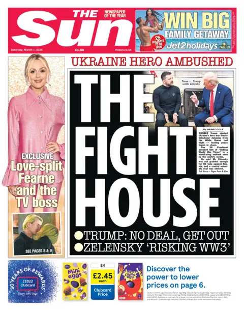 The headline on the front page of the Sun reads: "The Fight House"